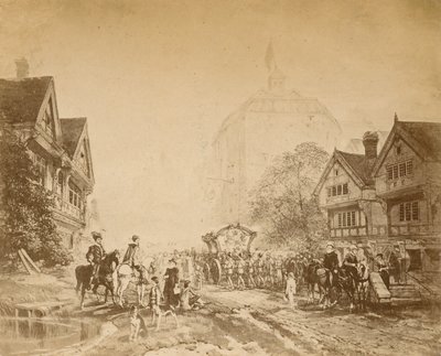 La reine Elizabeth visitant le Globe Theatre - English School