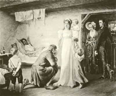 La Reine Louise de Prusse visitant les pauvres (gravure) - English School