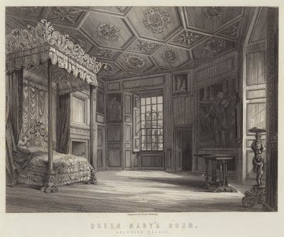Chambre de la reine Marie, Palais de Holyrood (gravure) - English School