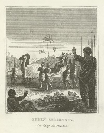 Reine Sémiramis attaquant les Indiens - English School