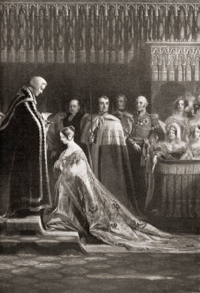 La reine Victoria recevant le Saint-Sacrement après son couronnement - English School