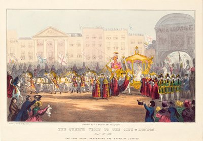 La reine Victoria entrant dans la ville de Londres à Temple Bar, gravé par G. Tregear, 1837 - English School