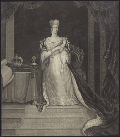 La reine Victoria assise à côté des joyaux de la couronne - English School