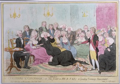 Questions et commandes, ou Le chemin erroné vers H-r-f-rd : un amusement du dimanche soir, publié par Hannah Humphrey en 1788 - English School