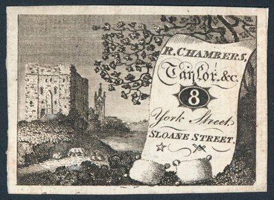 R Chambers, tailleur, carte de visite - English School