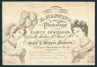 R Manning, plumassier et bijoutier fantaisie, carte de visite - English School