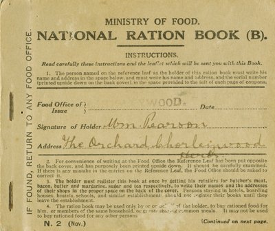 Livret de rationnement pour William Pearson, Chorleywood, Hertfordshire, 1919 - English School
