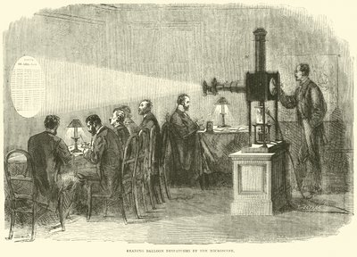 Lecture de dépêches en ballon au microscope, octobre 1870 - English School
