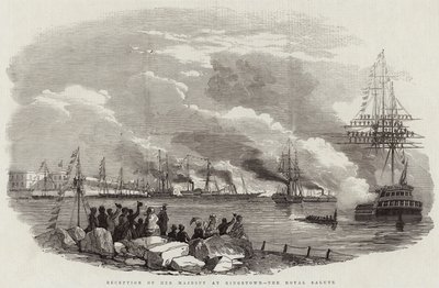 Réception de Sa Majesté à Kingstown, la salve royale (gravure) - English School