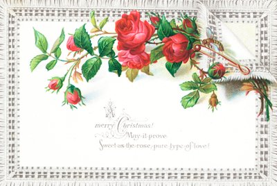 Roses rouges et papillon, Carte de Noël - English School