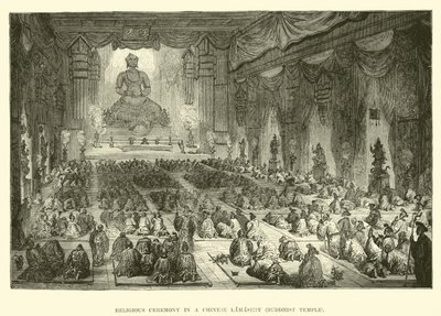 Cérémonie religieuse dans un lamaserie chinois, temple bouddhiste - English School