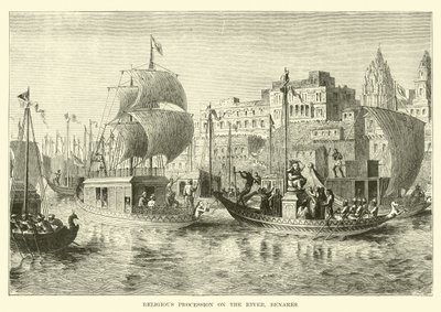 Procession religieuse sur le fleuve, Bénarès - English School