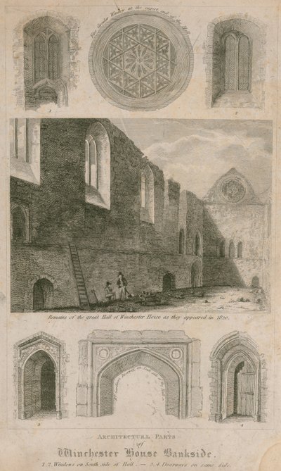 Restes de la grande salle de Winchester House, Bankside - English School