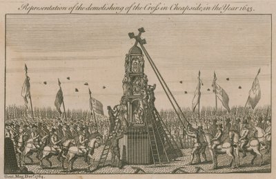 Représentation de la démolition de la croix de Cheapside en 1643 - English School