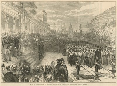 Revue des écoles drillées par le prince et la princesse de Galles dans les jardins de la Société horticole - English School