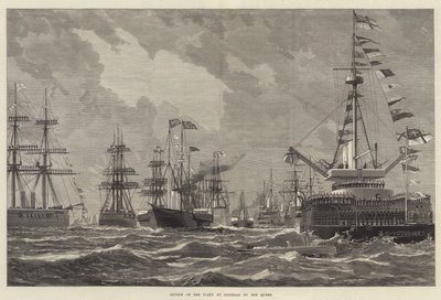 Revue de la flotte à Spithead par la reine (gravure) - English School