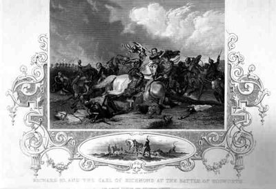Richard III et le comte de Richmond à la bataille de Bosworth - English School
