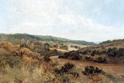 Paysage fluvial avec église au loin - English School