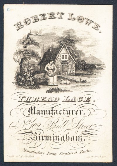 Robert Lowe, fabricant de dentelles en fil, carte de visite - English School