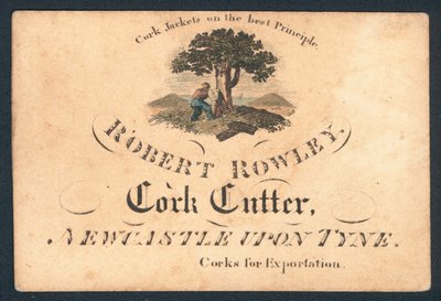Robert Rowley, coupeur de liège, carte de visite - English School