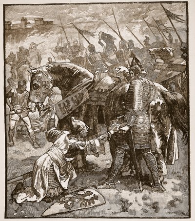 Robert demandant pardon à son père, illustration de Cassells Illustrated History of England - English School