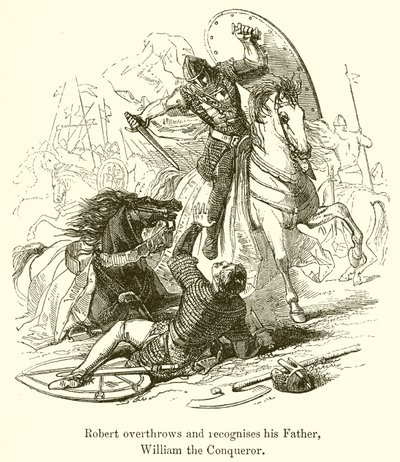 Robert renverse et reconnaît son père, Guillaume le Conquérant - English School