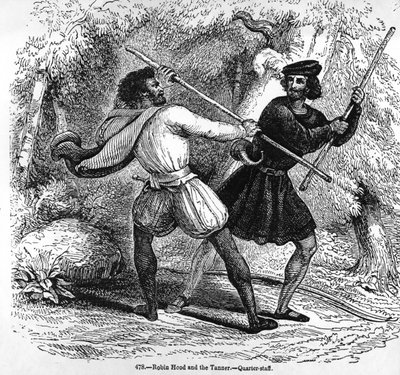 Robin des Bois et le Tanneur avec des bâtons - English School