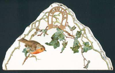 Rouge-gorge et fer à cheval porte-bonheur, carte de Noël - English School