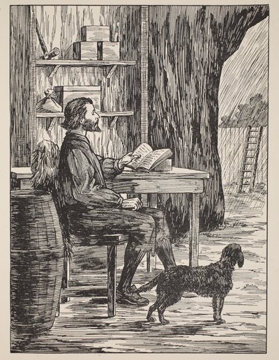 Robinson Crusoé dans sa grotte, illustration de L