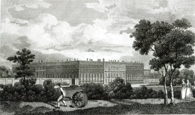 Rouler les pelouses au palais de Hampton Court, 7 mars 1807 - English School