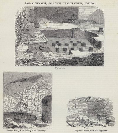 Vestiges romains, Lower Thames-Street, Londres (gravure) - English School