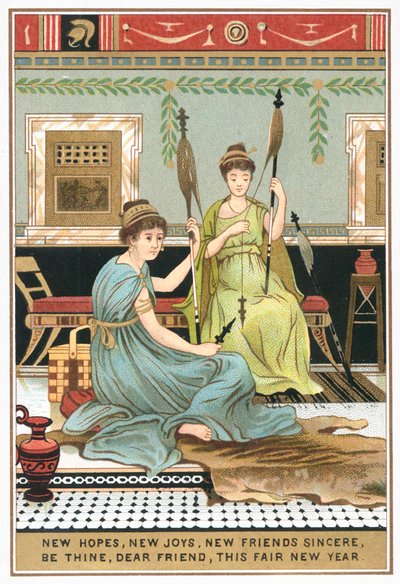Dames romaines dans une villa, Carte de Nouvel An - English School
