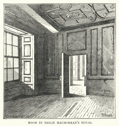 Chambre dans la maison de Bailie Macmorran (gravure) - English School