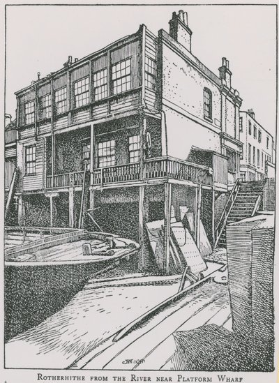Rotherhithe depuis la Tamise près de Platform Wharf; L