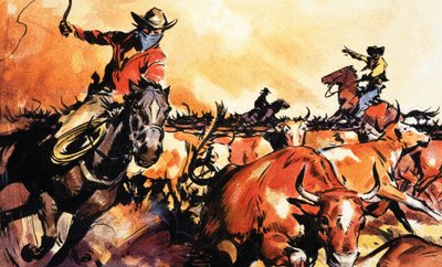 Rassemblement de bétail dans le Far West - English School