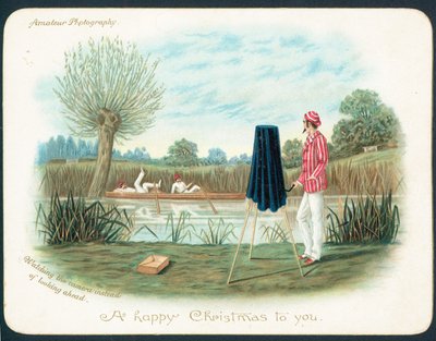 Rameurs écrasant un bateau sur la rivière - English School