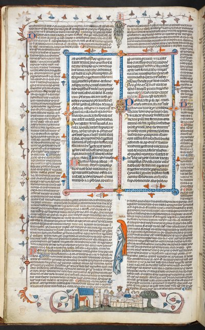 Royal 10 E. IV, f.250v Texte avec décoration marginale et un roi dînant, illustration des 