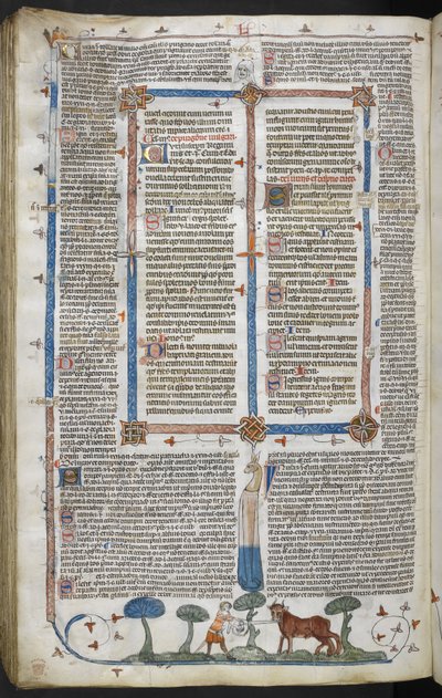 Homme attaquant un bœuf, des Décrétales de Smithfield (Décrétales de Grégoire IX) c.1340 - English School