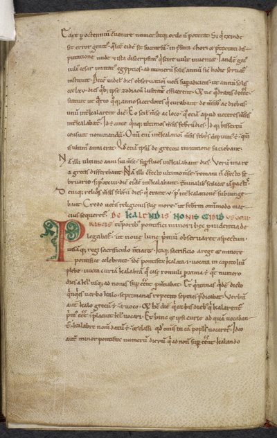 Royal 13. A.XI, f.47v Initiale P. De temporum ratione. Bède le Vénérable. Recueil de travaux sur le comput et l