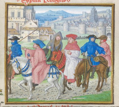 Lydgate et les pèlerins de Canterbury quittant Canterbury de 