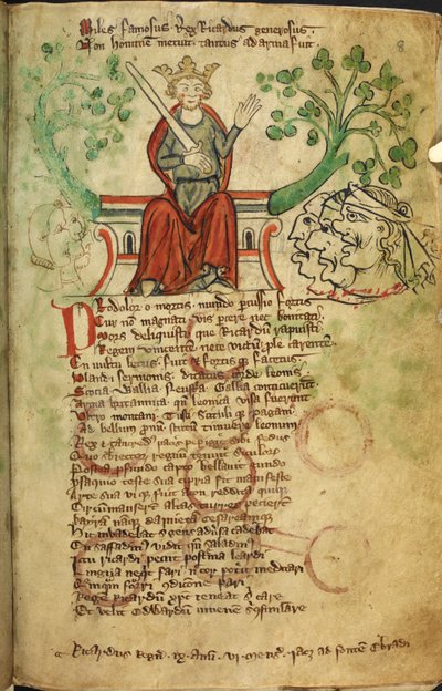 Royal 20 A. II f.8 Roi Richard I avec épée, sur son trône, illustration de la 