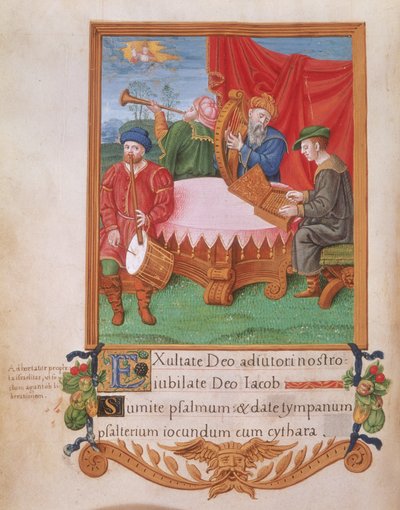 Musiciens Tudor, du Psautier de Henri VIII, vers 1530-47 - English School