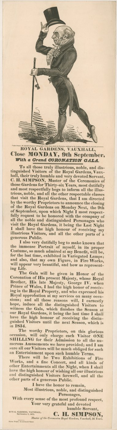 Jardins royaux, Vauxhall. Gala de couronnement, 9 septembre 1833 - English School