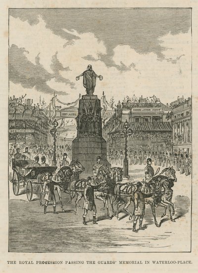 Procession royale passant devant le mémorial des gardes à Waterloo Place - English School