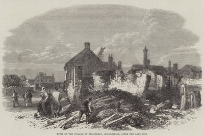 Ruines du village de Billinghay, Lincolnshire, après le récent incendie - English School