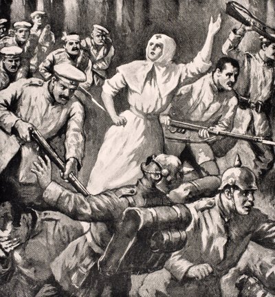 Infirmière russe Mira Miksailovitch Ivanoff menant des hommes contre les Allemands, 1915, de 