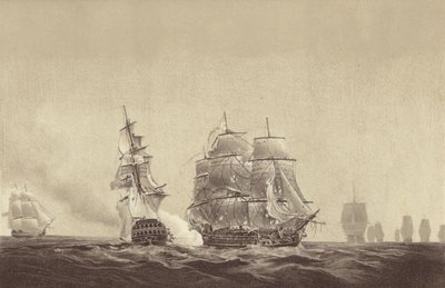 Le navire russe Vsevolod abaissant ses couleurs devant le HMS Implacable, attaché à la marine suédoise et commandé par le capitaine Thomas Byam Martin, dans la Baltique, 26 août 1808 - English School