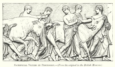 Victimes sacrifiées en procession (gravure) - English School