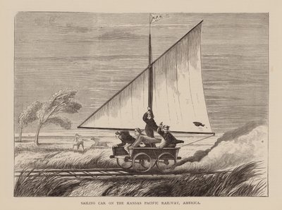 Voiture à voile du chemin de fer Kansas Pacific, Amérique (gravure) - English School