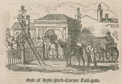 Vente du péage (Hyde Park Turnpike), Hyde Park Corner, Londres - English School